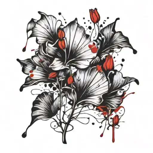 Ginkgo Leaf With Red Tulips