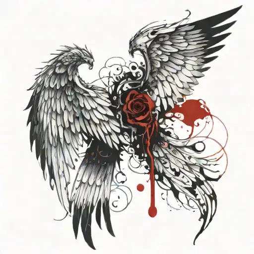 A Pair Of Demon Wings Having Angels Key In One Wing And Devil's Keyhole In Another Wing