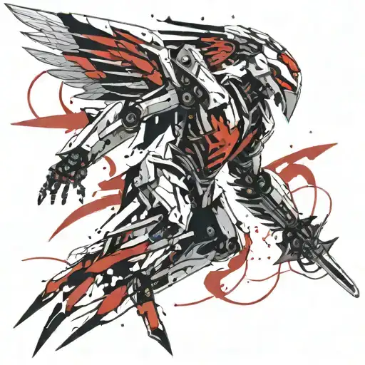 Medevial Sword Robot Phoenix Rising From Ashes