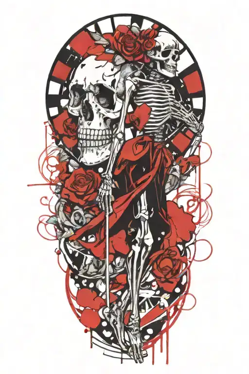 Skeleton Holding Pretty Girl Standing