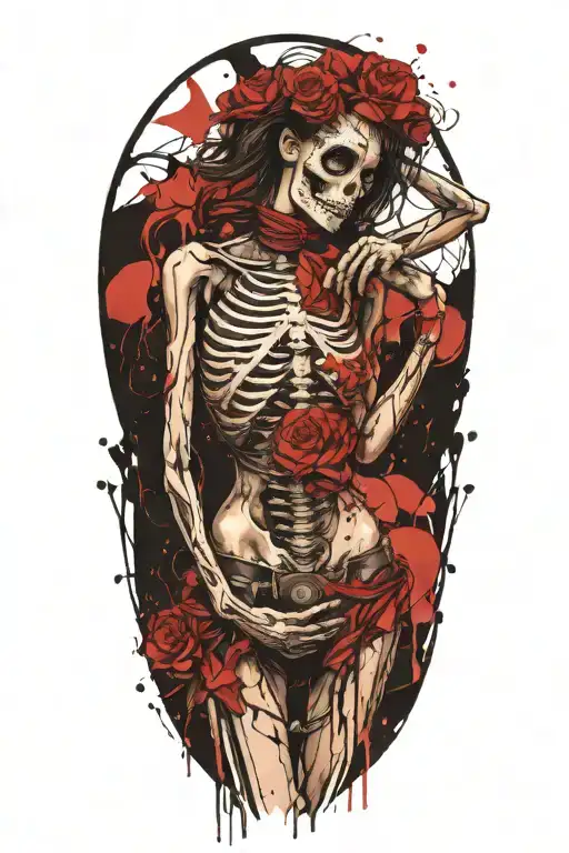 Skeleton Holding Pretty Girl Standing Together