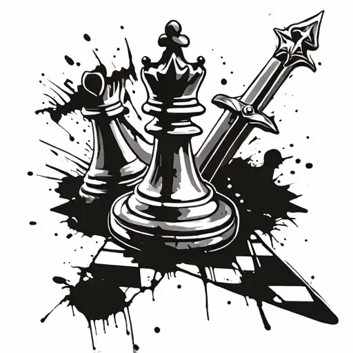 A Piece Of A King In Chess And A Sword Behind The Piece