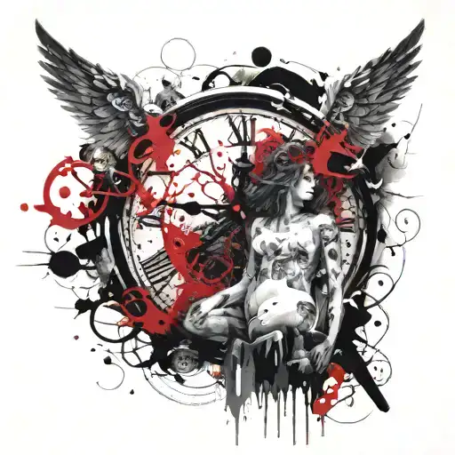 An Angel With A Clock With Tree Of Life