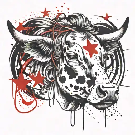 Cow Girl Head Tattoo Against A 5 Point Star