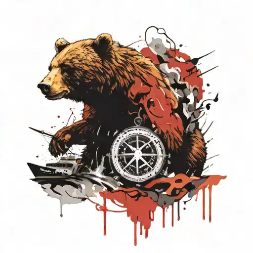 Bear Roaring At The Sea With A Compass And Anchor By The Side
