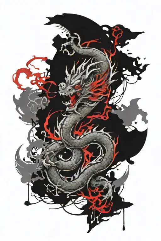Chinese Dragon In Red Outline