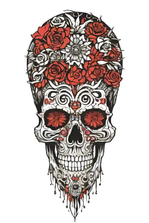 Indian Skull Made Entirely Of Flowers