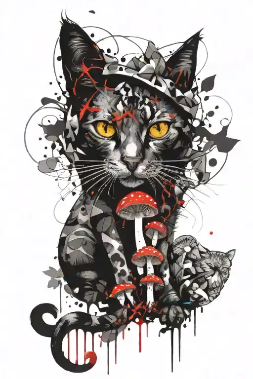 Cat Holding Psychedelic Mushrooms