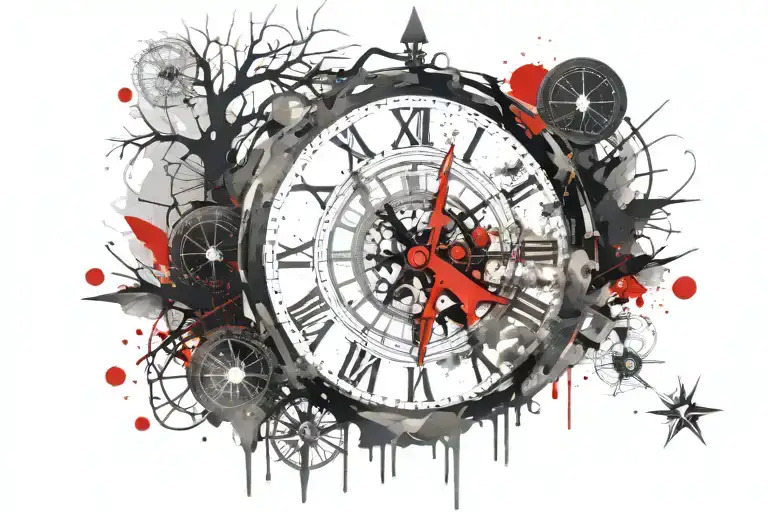 Clock Tree And Compass Surrounded