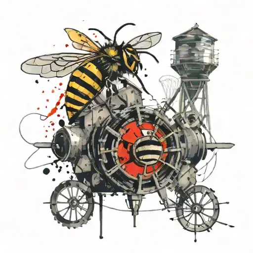 Bee Flying Around A Watermill