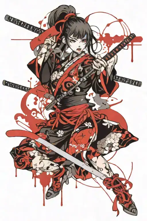 Japanese Demon Girl Holding Katana