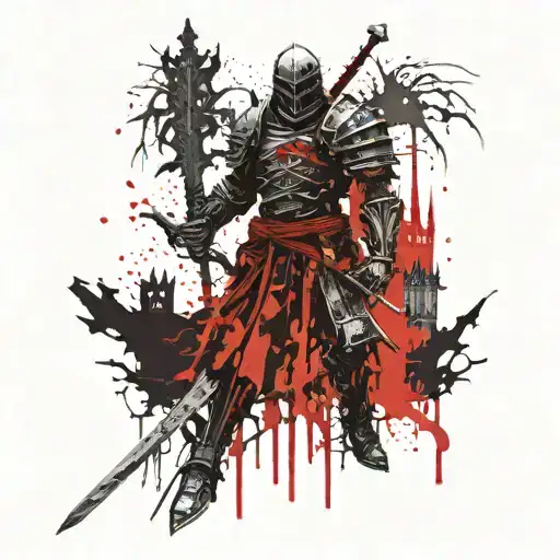 A Death Knight With A Sword On The Background Of A Castle