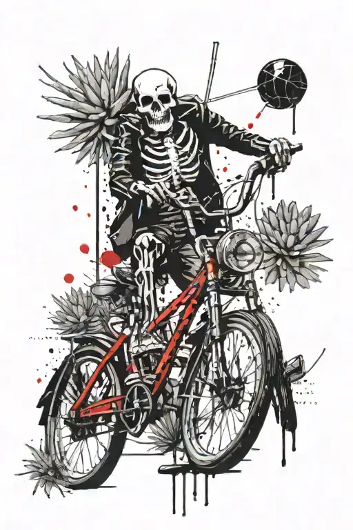 Skeleton On Bicycle In Front Of Cactus