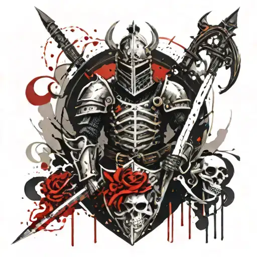 A Knight With A Sword Shield And Skulls