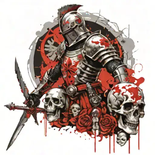 A Knight With A Sword Shield And Skulls