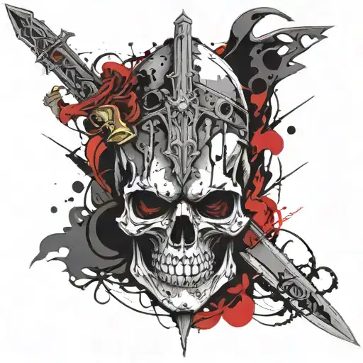A Skull With A Knight With A Sword