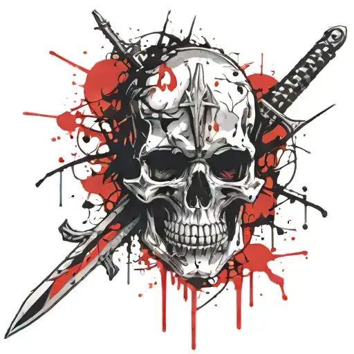 A Skull With A Knight With A Sword