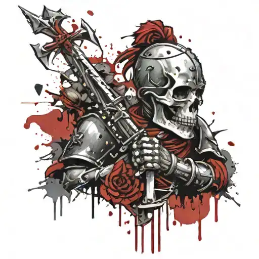 A Skull With A Knight With A Sword