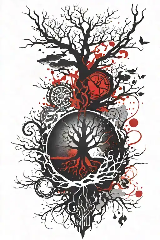 Loki And The Tree Of Life Between Water And Fire With Nordic Runes
