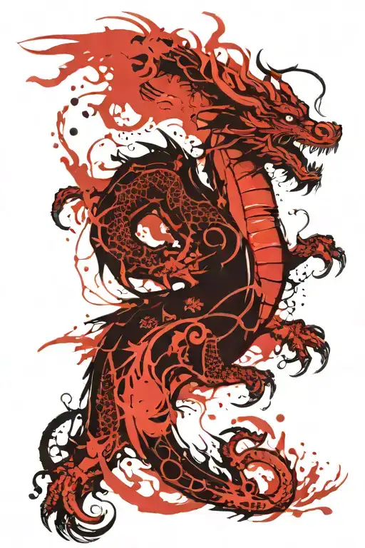 Red Trash Polka Japanese Dragon