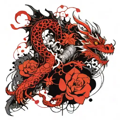 Dragon In Sakura Flowers