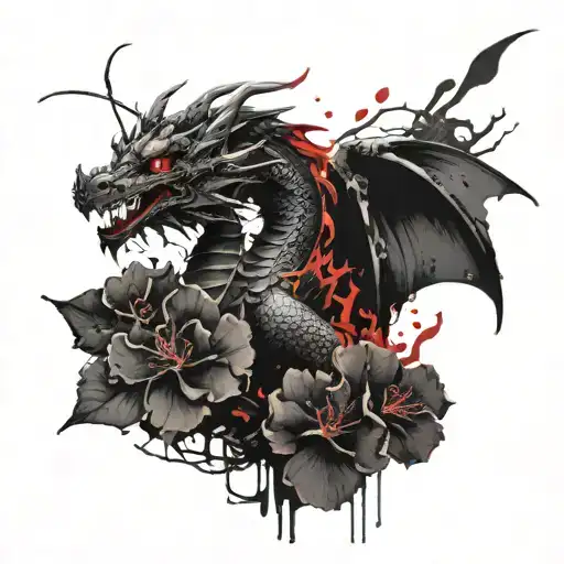 Dragon In Sakura Flowers