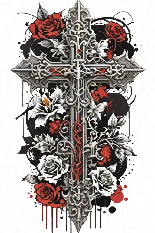 Gothic Cross With Flowers