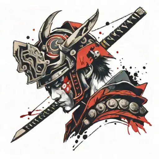 Samurai Head With Helmet Adorned With Intricate