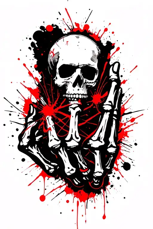 Black Skeleton Hand With Red Lines Around