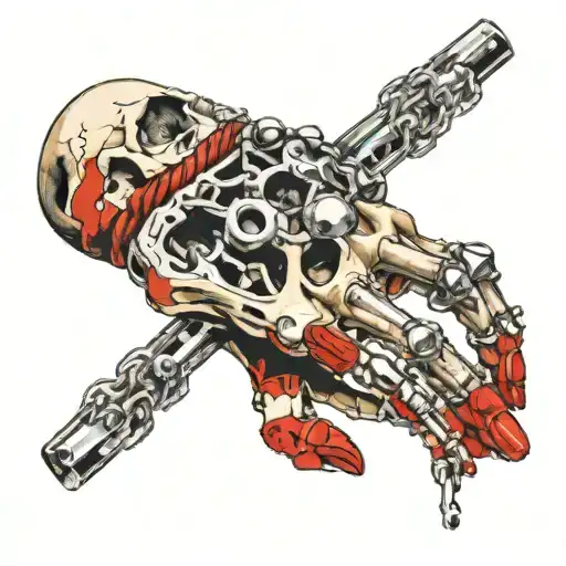 Skeleton Middle Finger With Chains Wrapped