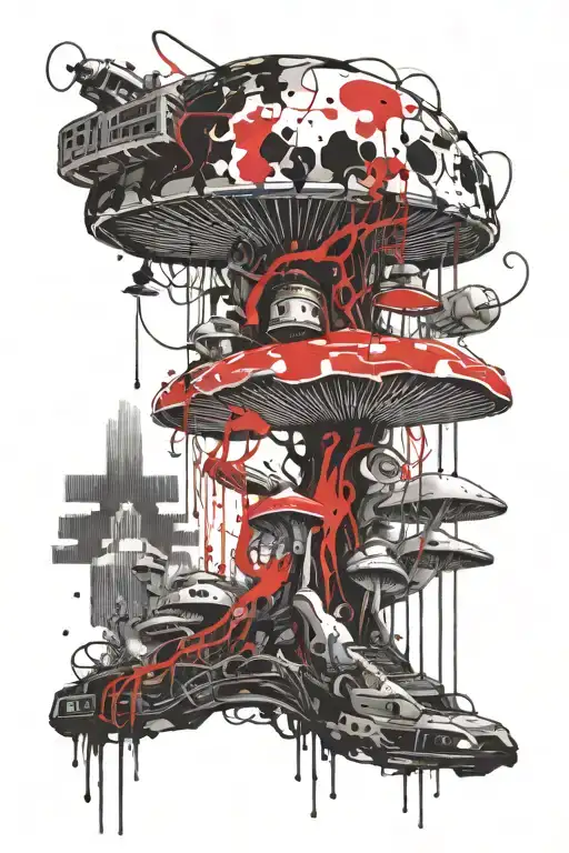 Psychedelic Mushroom Merged With Technology And Circuitry