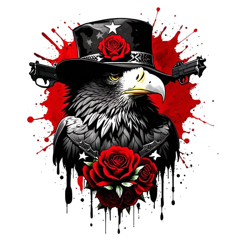 American Warrior Eagle Tattoo With Guns And Roses Slash Hat