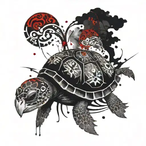 Tribal Style Turtle With A Gemini Zodiac Sign In The Shells Design