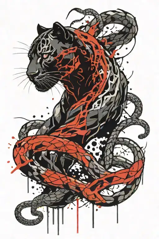 Black Panther And Snake Wrapped Around It