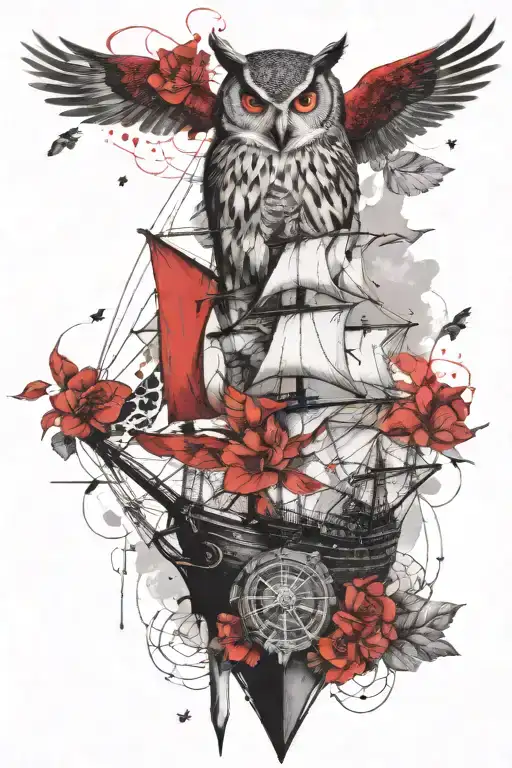 Sailing Ship With An Owl And A Rabbit