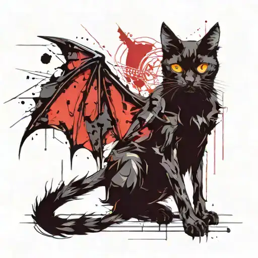 Black Cat With Bat Wings And Fangs