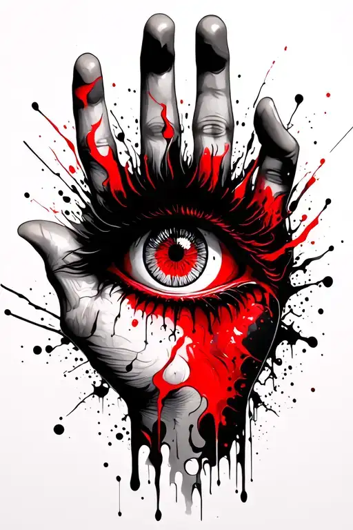 Demon Eye On Your Whole Hand In Black And Red