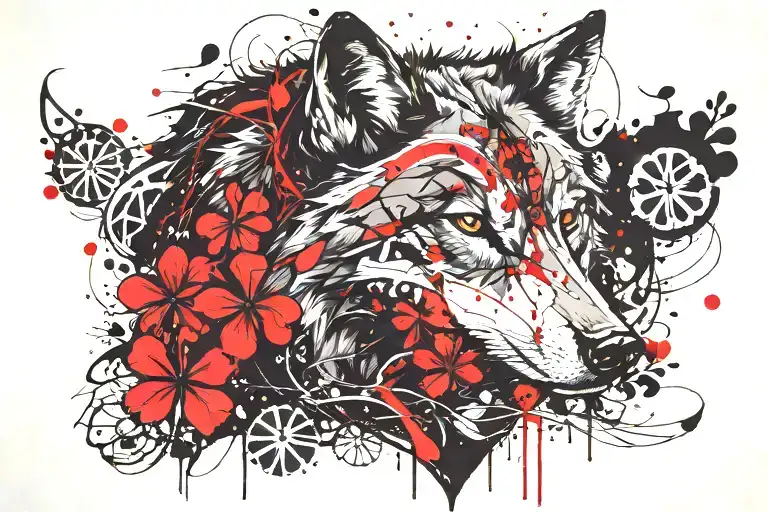 Wolf And Four Leaf Clovers