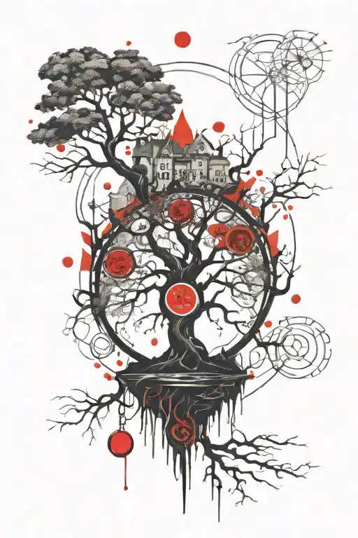Yggdrasil Tattoo With Architectural Elements Incorporated