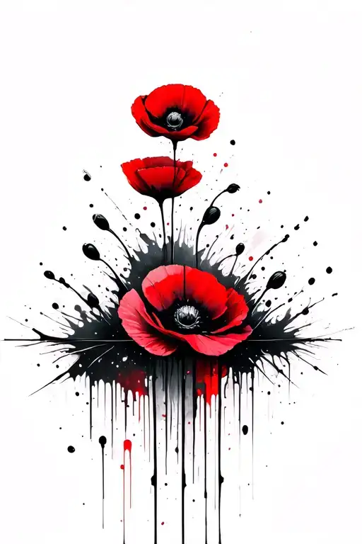 Poppies And Lines Abstraction On The Scar In The Lower Abdomen After Surgery