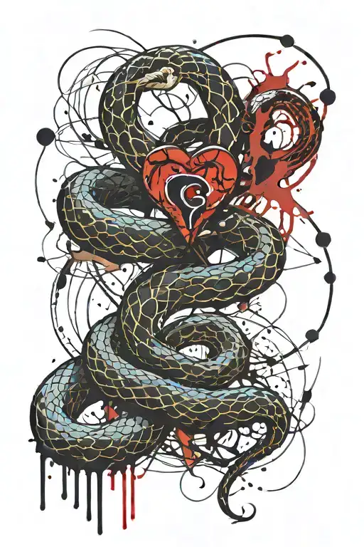 Snake With Linear Heart Beside Next To Eachother