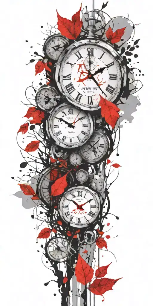 Birch Tree Red Leaves And 3 Round Clocks