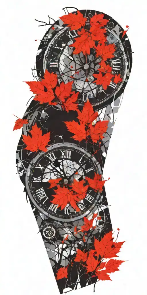 Birch Tree Red Leaves And Only 3 Round Clocks