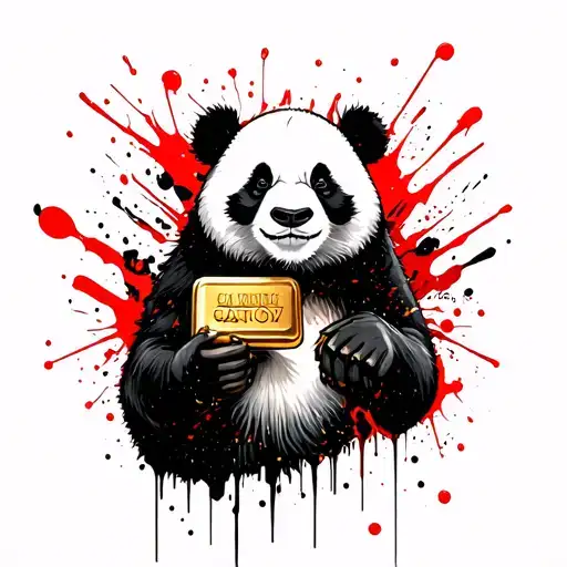 Panda Holding A Gold Bar Logo