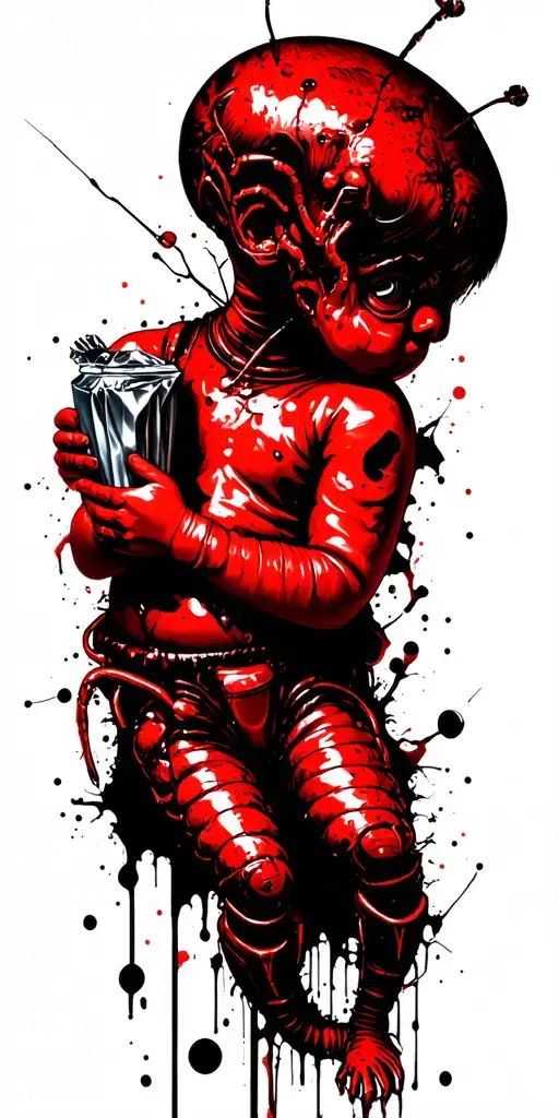 Maggot With Baby Head Tattoo Holding