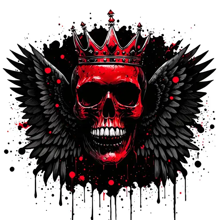Skull With Wings Made Of Ink Wearing A Crown