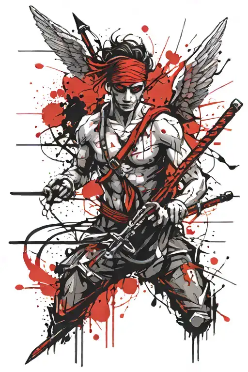 Blindfolded Angel Holding Sword Tattoo Design