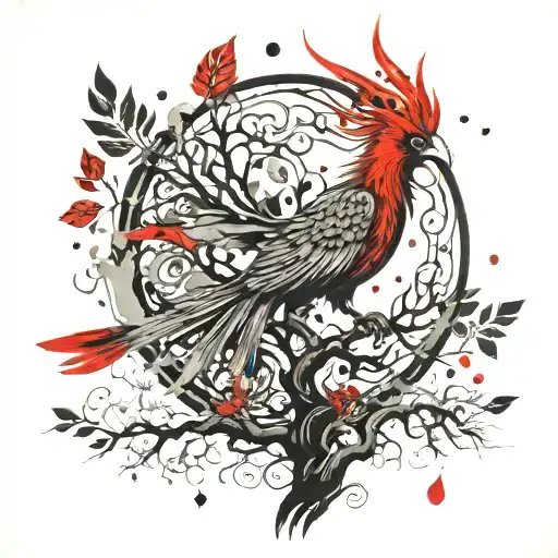Phoenix Bird Inside A Tree Of Life