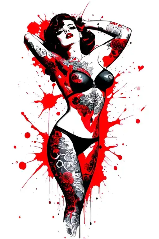 Pin Up Girl Side Profile With Her Head Turned Looking At Me With No Top On Wearing A Thong