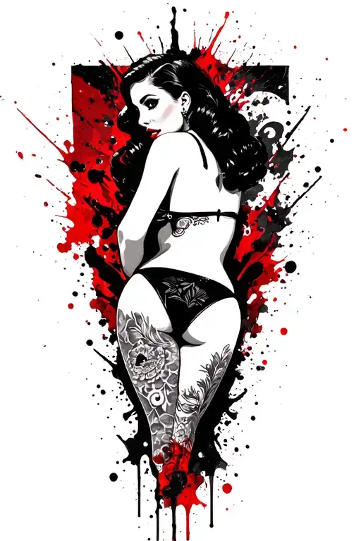 Pin Up Girl Side Profile With Her Head Turned Looking At Me Topless Wearing A Thong